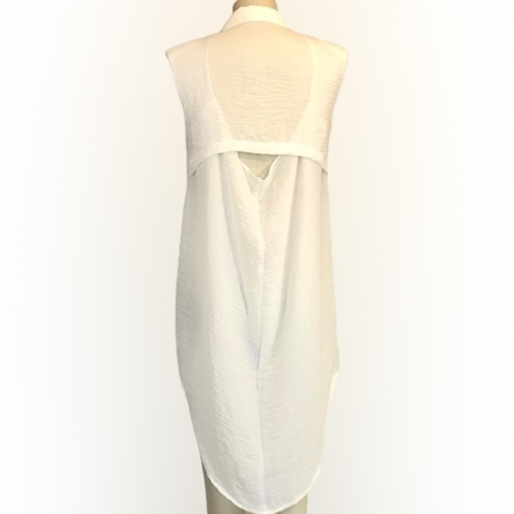 White Sheer Sleeveless Shirt Dress Duster Cover Up Small – Draped Back - Picture 8 of 9